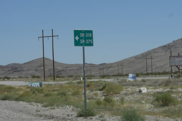 Next turn off is into SR-375, also (officially) known as Extraterrestrial Highway, you briefly go on SR-318 before hitting SR-375.  