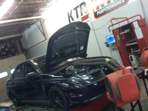 WRXTEAR sitting getting ready for some abuse on a dyno at KTR.