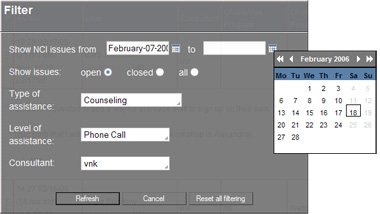 Powerful filter allows consultant or supervisor filter TA requests by type, status, level, consultant assigned as well as select a date range display restriction.